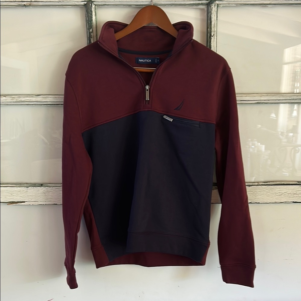 Nautica Red and Blue Zip Up Sweater with Signature Style